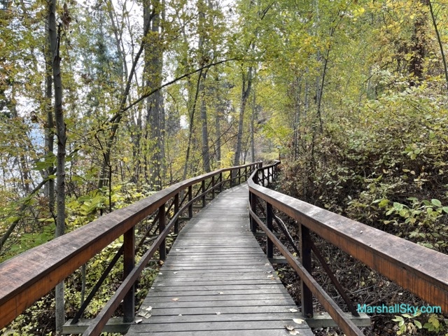 秋天的湖邊小徑-歐肯納根湖邊小徑的木棧步道。