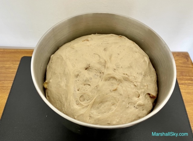Marshall 桂圓核桃麵包-發酵後膨脹的麵團。