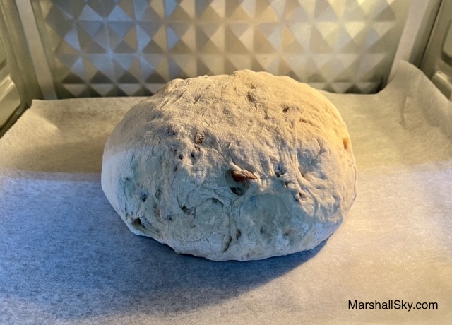 Marshall 桂圓大麵包-麵糰放入長方形大烤盤上，及烤箱裡發酵。